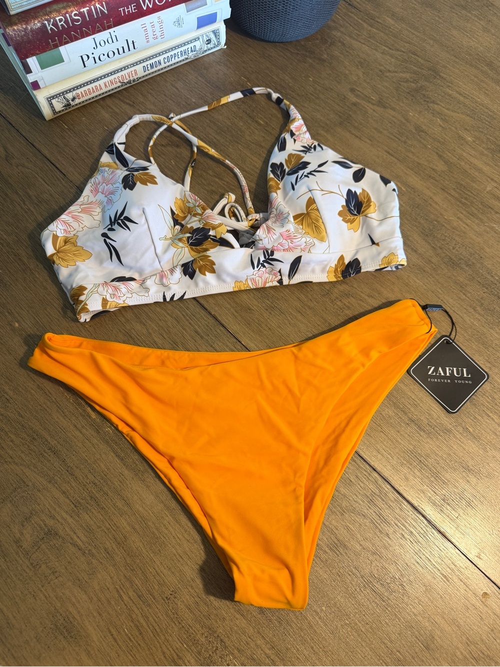 NWT: Zaful Floral & Orange Two-Piece Bikini Set